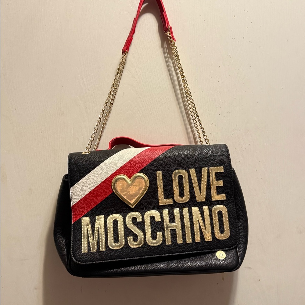 Love Moschino Black and Gold Chain Shoulder Bag